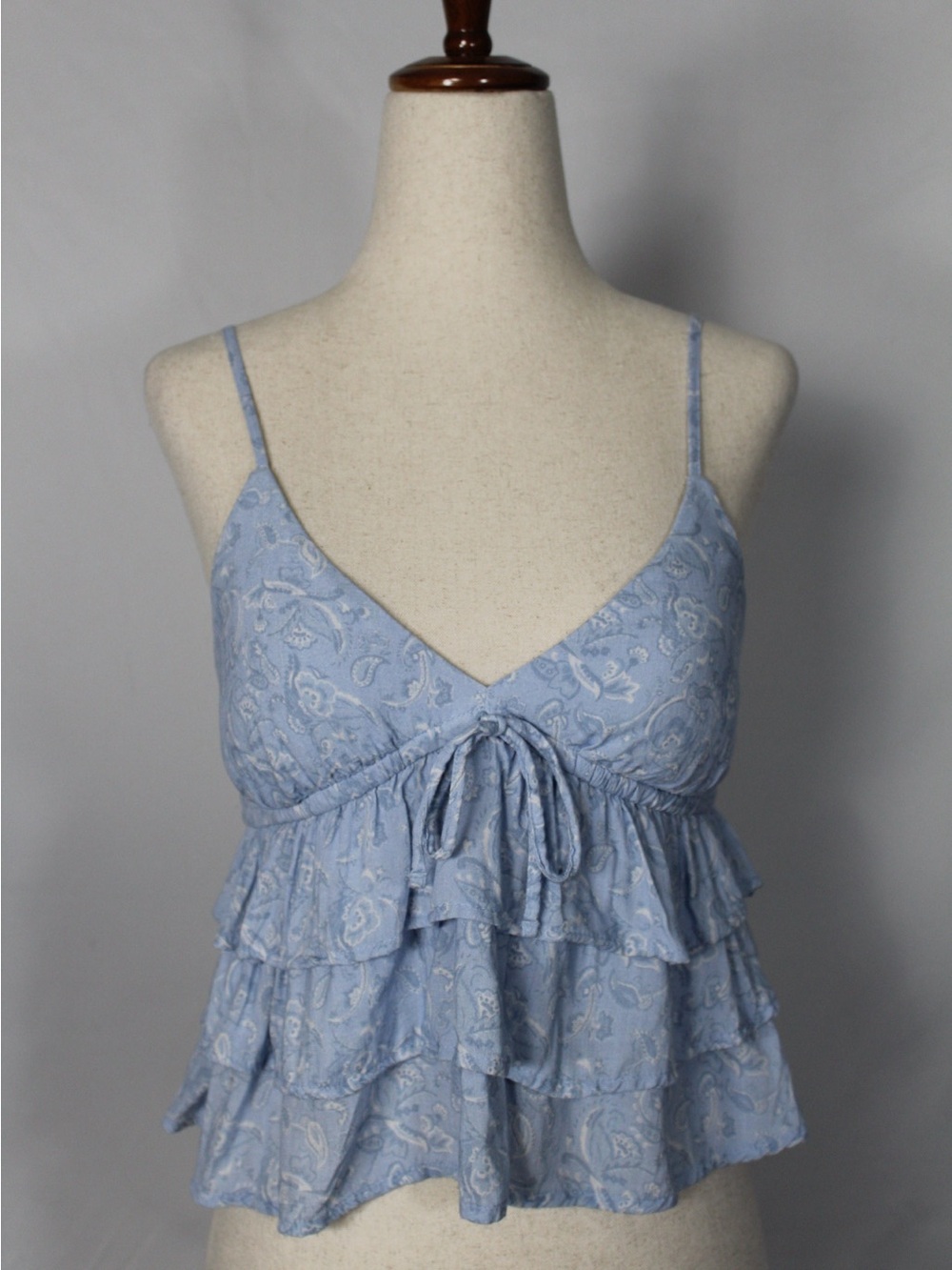 Hollister Light Blue Paisley Ruffle Cami Crop Top
